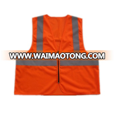 Orange Mesh Safety Vest with Black Zipper